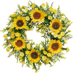 ​Sunflower Wreaths for Front Door, Well Known 21 Inch Yellow Fall and Summer Door Wreath for Sunflower, Handmade Silk Sunflower Decor for Home Party Festival Wedding Decor