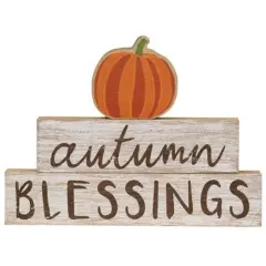 Wooden Autumn Blessings Stackers Set of 3 with Pumpkin Cut-Out