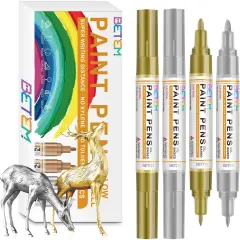Oil Based Paint Markers, Dual Tip Paint Pens(0.7mm & 3mm), Gold Silver Permanent Paint Marker Pen, Waterproof, Quick Dry