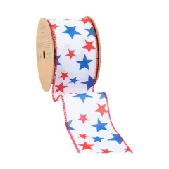 LaRibbons 2 1/2" Wired Ribbon | Red/White/Blue Stars | 10 Yard Roll