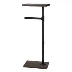 Vertical Industrial Toilet Paper Holder with Wooden Shelf Freestanding Bathroom Organizer for Paper Towels, Tissues, & Toiletries Rustic Tubular Design, 4-Roll Storage, Easy Assembly