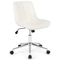 White Teddy Fleece Armless Office Chair with 5 Smooth Rolling Wheels and Metal Base