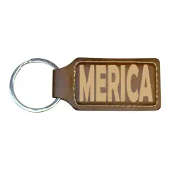 Keychain - Rectangle - Merica - Leather Rustic/Gold