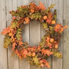 20" Fall Decor Wreath Autumn Leaves Pumpkins Acorns and Pine cones for Seasonal Home Styling