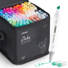 Ohuhu Oahu 100 Colors Alcohol-Based Markers - Dual Tip Chisel & Fine