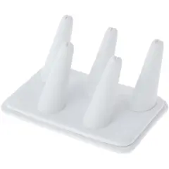 Plymor White Faux Leather Ring Finger Display, Five on Rectangular Base, 5.25" W x 3.625" D x 2.25" H