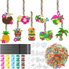 36 Sets Summer Suncatcher Craft Kit Hawaii Aloha Suncatcher Ornament Decor DIY Tropical Window Paint Art Kit Paint Your Own Hawaii Window Art for Classroom Home Summer Birthday Craft Party
