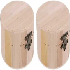 Earring Organizer 2PCS Unfinished Wooden Ring Box DIY Jewelry Organizer Wood Box with Hinged Lid Front Clasp Small Trinket Box Container for Home Shop Round Photo Storage Box