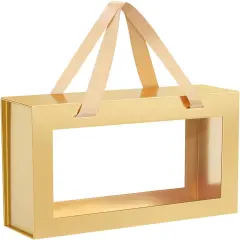 Clear Gift Box with Handle, Bridesmaid Proposal Box, Magnetic Gift Box with Window for Present (Glossy Gold)