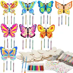 16 Pack Butterfly Wind Chime Kits Butterfly Crafts for Kids Make Your Own Butterfly Wind Chime Wooden DIY Arts and Crafts for Spring