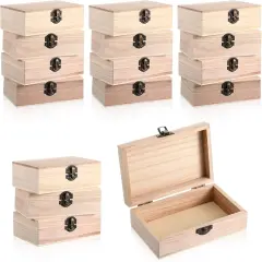16 Pieces Unfinished Wooden Boxes with Hinged Lid Bulk Wood Box for Crafts Rectangle Keepsake Front Clasp Wooden Storage for Crafts Paint DIY Hobby Jewelry Arts, 6 x 3.7 x 2 Inch