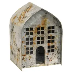 Grey Distressed Metal Tealight Barn, Rustic Decor with Working Door