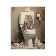 Stupell Industries Cat & Torn Toilet Paper Wall Plaque Design by Arlington Prints