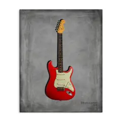 Stupell Industries Classic Red Guitar on Grey Canvas Design by Mark Rogan
