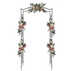 Wrought Iron Garden Arch with Bridge Roof for Climbing Plants
