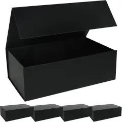 Large Black Gift Box with Magnetic Lids 13.8x8.3x4.4 in, Bridesmaid Groomsman Proposal Boxes, Collapsible Rectangle Storage Box 5 Pack