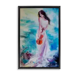 Stupell Industries Elegant Woman with Violin Floating Frame Design by Lucille Lee