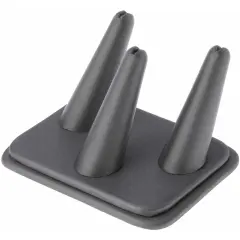 Plymor Gray Faux Leather Ring Finger Display, Three on Rectangular Base, 4.125" W x 3.25" D x 2.25" H