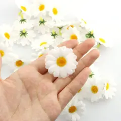 Fabric Daisy Flower Head 100PCS 1.5Inch White Artificial Gerbera Fake Flowers Heads for Wedding Party and DIY Craft