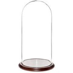 Plymor 9.75" x 20" Glass Display Dome Cloche Dark Mahogany Veneer