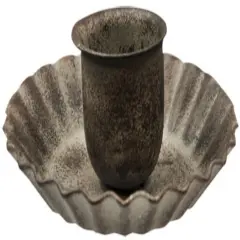 Matte Grey Metal Lotus Taper Candle Holder and Distressed Rustic Accent