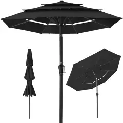 Best Choice Products 10ft 3-Tier Patio Umbrella, Market Sun Shade w/ Tilt Adjustment, Easy Crank Black