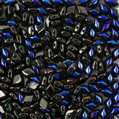 Matubo 2-Hole Czech Glass Jet Gemduo Beads, 50g Jet Azuro