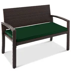 Best Choice Products 2-Person Outdoor Wicker Bench Garden Patio Porch Furniture w/ 700lb Capacity, Cushion Green/Brown