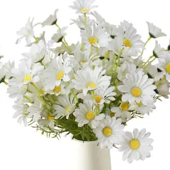 Artificial Flowers 8 Bundles 20&rdquo; White Artificial Daisy Flowers UV Resistant Outdoor Fake Wildflowers with Stems Faux Greenery Shrubs Plants Arrangements for Home Garden Vase Decor