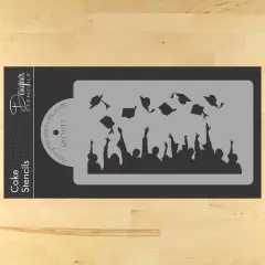 Graduation Silhouette Cake Side Stencil | C1037 by Designer Stencils | Stencils for Royal Icing, Airbrush, Dusting Powder |