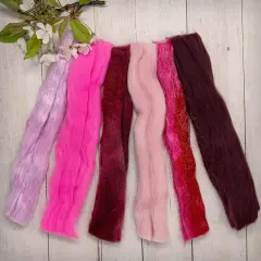 Multi Fiber Sampler - Super soft merino roving, hand dyed BFL wool & sparkling Firestar for felting, spinning, doll making Pink
