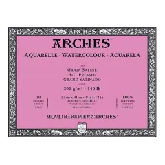 Arches Artist Watercolor Blocks, 140 lb Hot Press Block 9x12" (20 Sheets)