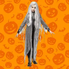Zombie Ghost Costume for Kids with Wig and Hooded Coat