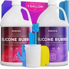 Silicone Mold Making Kit Liquid Silicone Rubber (25 kg/6 Gallon Kit) with Accessories Kit (3-pack) - Mixing Ratio 1:1 - Bubble Free Translucent Clear Silicone Mix for Silicone Rubber Mold Making