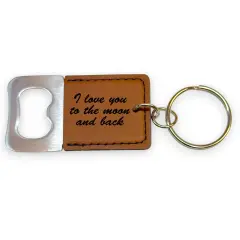 Keychain - Bottle Opener - I love you to the moon and back - Leather Rawhide/Black
