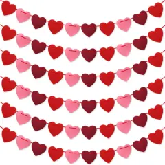 Valentines Day Decorations, Pre-Strung Felt Heart Garland for Mantle, Wall, Party Decorations, Hanging Hearts Decorations for Valentines Day Decor - 6 Strips of Valentine's Day Banner