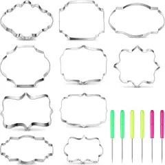10-Piece Plaque Frame Cookie Cutter Set Stainless Steel & 6 Sugar Pins