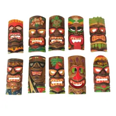 10 Piece Polynesian Party Hand Carved Island Style Wooden Tiki Masks 10 Inch