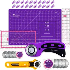 Rotary Cutter Set, Sewing Quilting Supplies,45mm & 28 mm Fabric Cutters,8 Rotary Cutter Blades,A3 Cutting Mat for Sewing,6x12 & 2.5x12 In Quilting Rulers,Ideal Quilt kits for Lovers & Beginners