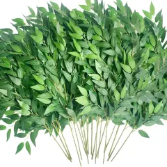 20pcs Artificial Italian Ruscus Greenery Stems -Faux Green Leaf Garland Silk Greenery Leaves for DIY Wedding Arch Bouquet Filler Table Centerpieces Home Indoor Decor