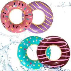 4E's Novelty 4 Pack Pool Floats &ndash; 30"" Donut Pool Floaties for Adults & Kids for Summer Party & Photo Booth Props