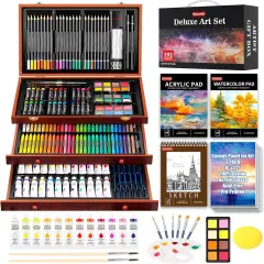 192-Pack Deluxe Art Set Drawing Painting Supplies Kit - Brown