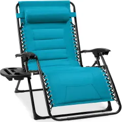 Best Choice Products Oversized Padded Zero Gravity Chair, Folding Outdoor Patio Recliner w/ Side Tray Aqua Blue