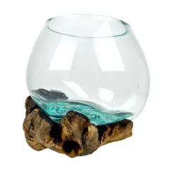 Melted Glass On Burl Wood Decorative Bowl/Vase/Terrarium Planter