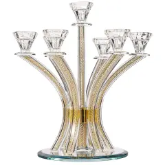 Crystal Candelabra with Inner Net Design 7 Arms Gold