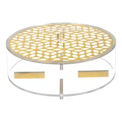 Lucite UCILaser Cut Round Matzah Box Gold