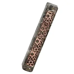 Marble Mezuzah Case with Star Pattern on Plate Silver