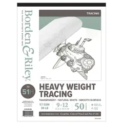 Borden & Riley #51H Monroe Triple T Parchment Tracing/Heavy Paper Pad, 57 GSM/38 lb., 50 White Sheets, 1 Pad Each