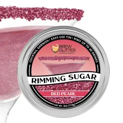 Brew Glitter - Red Pearl Rimming Sugar (4oz, 1x Bar Tin) Cocktail Garnish for Mixed Drinks & Refreshments