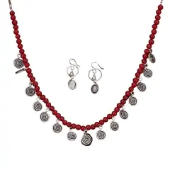 South Indian Oxidized Plating Jewelry Set Boho Tribal Jewelry Traditional Adjustable Bollywood Necklace Earrings Set Indian Long Necklace Bohemian Jewelry Afghani Tribal Tassel RUBY